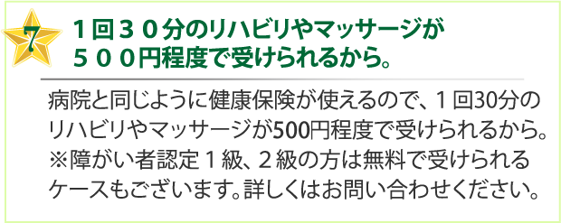 １回３０分のリハビリやマッサージが４００円程度で受けられるから。